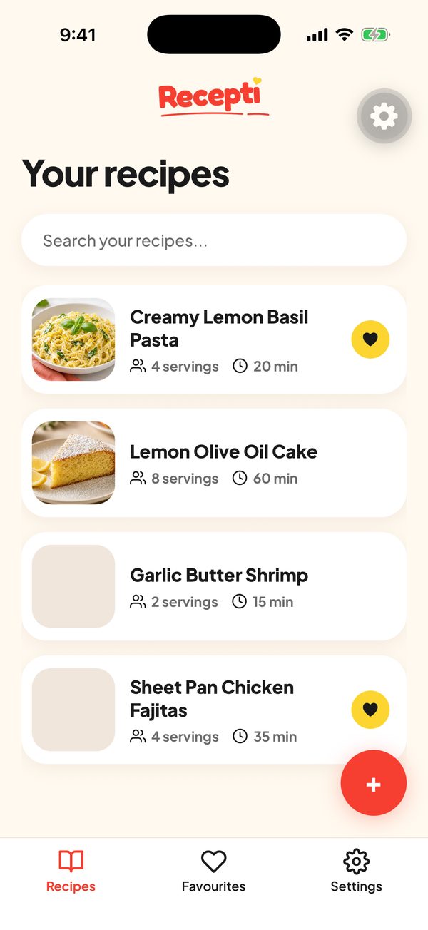 Recepti recipe list on iPhone